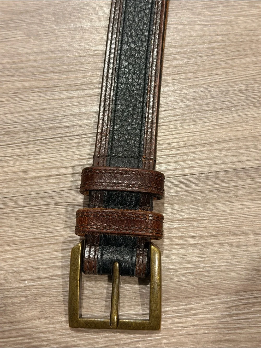 Allen Edmonds Leather Belt Mens 34 Brown Black Two Tone Casual USA Brass Buckle